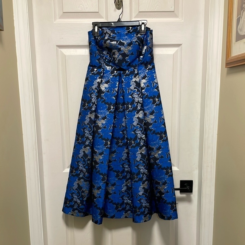 Topshop | Blue | Floral | Strapless |Pleated Full Skirt |Cocktail Dress |Size XS